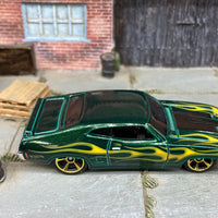 Loose Hot Wheels 1973 Ford Falcon XB Dressed in Green with Flames