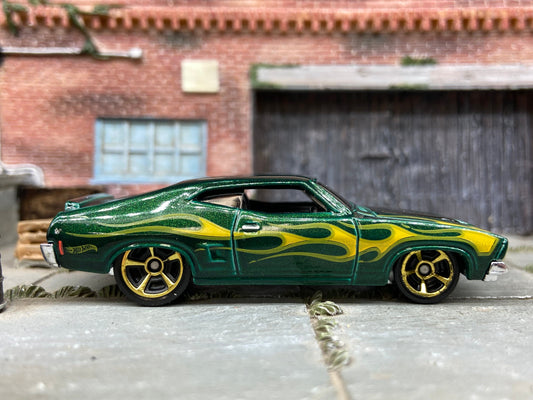 Loose Hot Wheels - 1973 Ford Falcon XB - Green with Flames