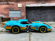 Loose Hot Wheels - 1976 Chevy Corvette Greenwood - Light Blue, Black and Orange 76