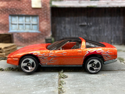 Loose Hot Wheels 1980 Chevy Corvette 80's Corvette Dressed in Orange with Flames