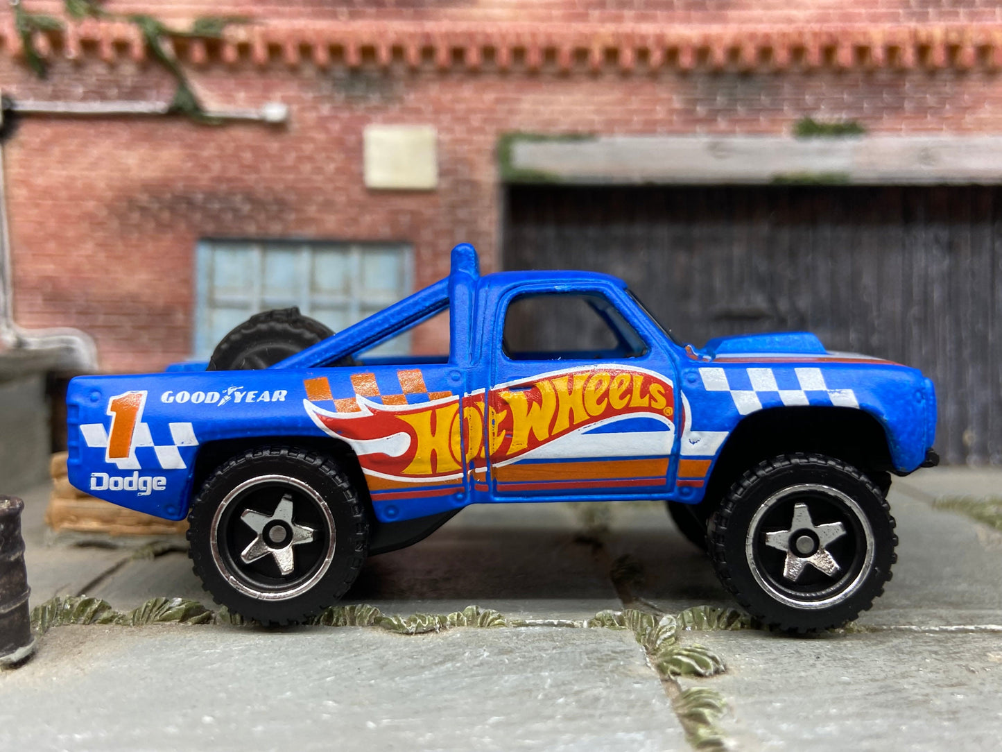 Loose Hot Wheels 1987 Dodge D100 Baja Race Truck In Hot Wheels Blue Race Livery