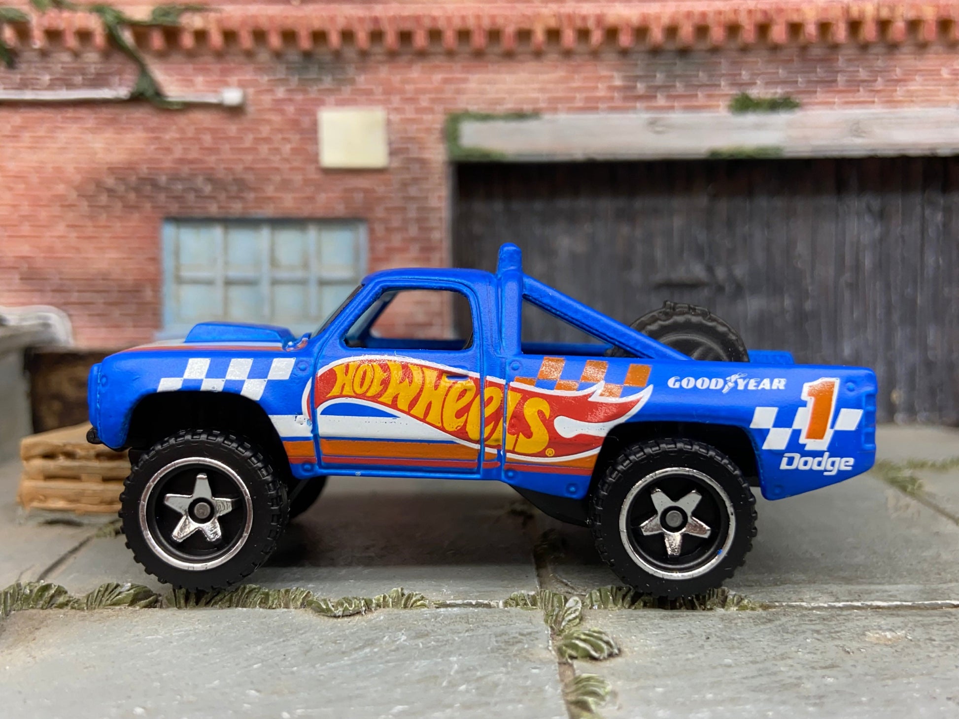 Loose Hot Wheels 1987 Dodge D100 Baja Race Truck In Hot Wheels Blue Race Livery