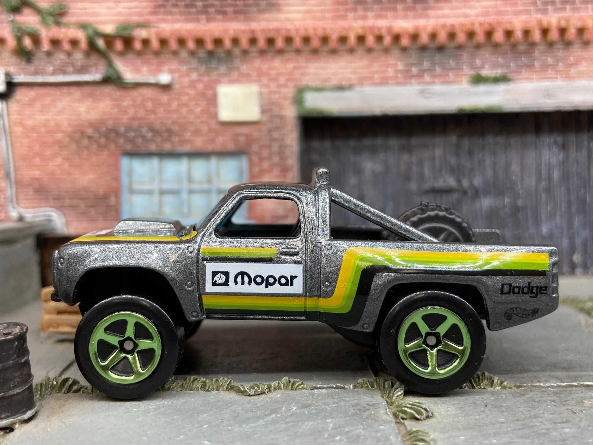 Loose Hot Wheels 1987 Dodge D100 Baja Race Truck In MOPAR Gray Race Livery