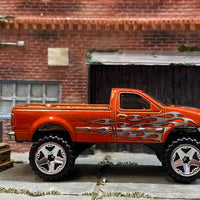 Loose Hot Wheels - 1997 Ford F150 4X4 Truck - Orange with Tribal Flames
