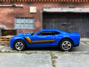 Loose Hot Wheels 2013 Chevy Camaro COPO Drag Car Dressed in Blue, Black, Yellow and Orange