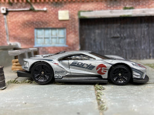 Loose Hot Wheels 2016 Ford GT Race Dressed in Borla Silver and Black Livery