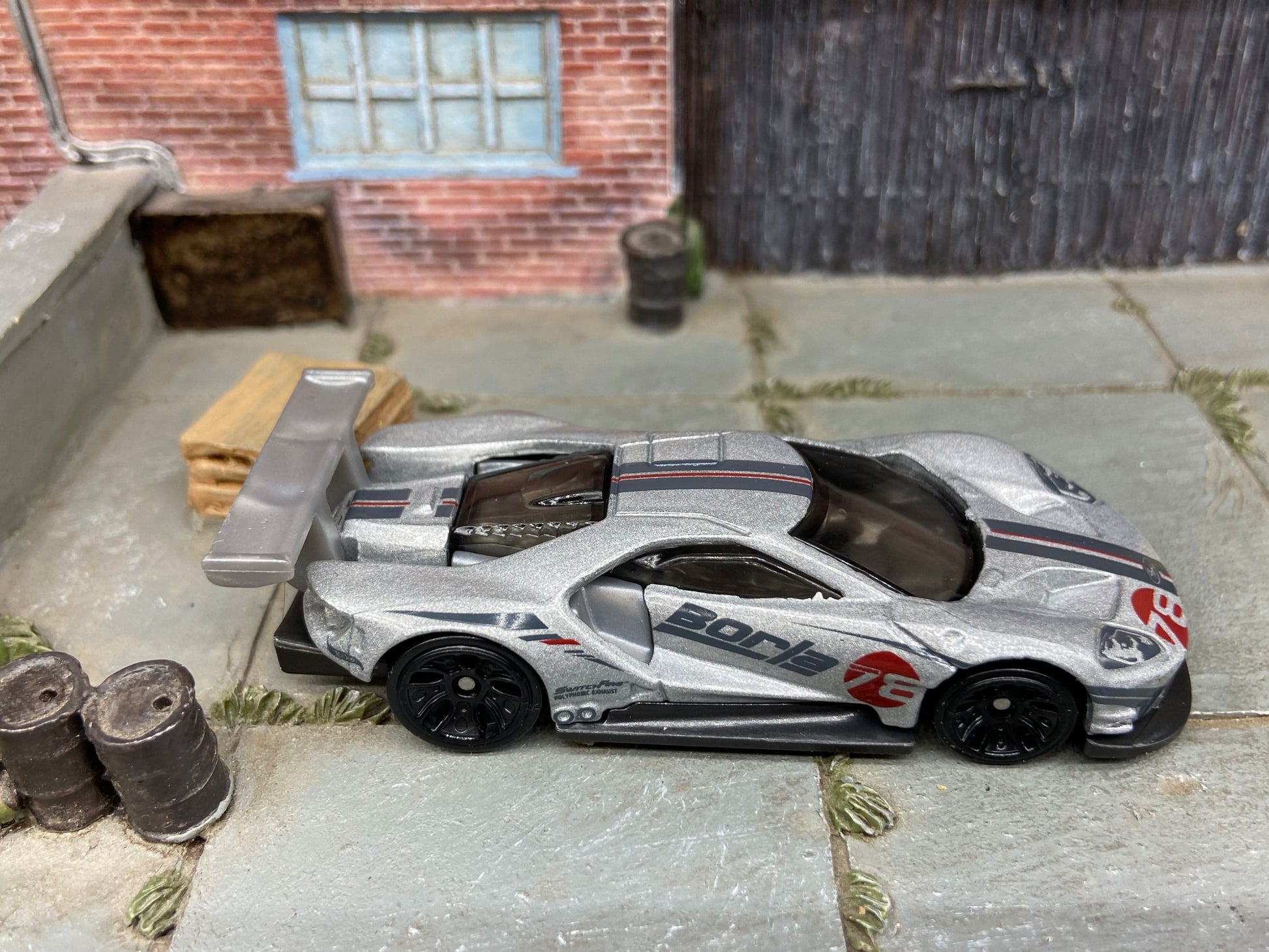 Loose Hot Wheels - 2016 Ford GT Race - Borla Silver and Black Livery