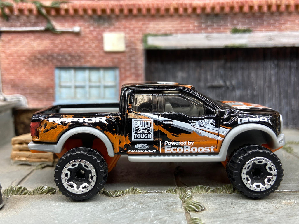 Loose Hot Wheels 2017 Ford F150 Raptor 4X4 Truck Dressed In Black and Orange Eco Boost Livery