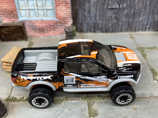Loose Hot Wheels - 2017 Ford F150 Raptor 4X4 Truck - Black and Orange Eco Boost Livery