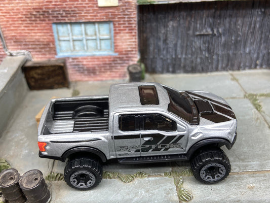 Loose Hot Wheels - 2017 Ford F150 Raptor 4X4 Truck - Silver and Black Raptor Livery