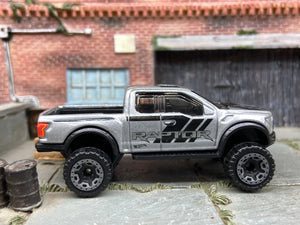 Loose Hot Wheels 2017 Ford F150 Raptor 4X4 Truck Dressed In Silver and Black Raptor Livery