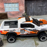 Loose Hot Wheels 2017 Ford F150 Raptor 4X4 Truck Dressed In White and Orange Eco Boost Livery