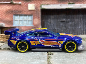 Loose Hot Wheels 2018 Custom Ford Mustang GT Race Car Dressed in Blue and Yellow Joey Logano Livery