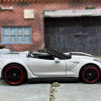 Loose Hot Wheels 2019 Chevy Corvette ZR1 Convertible Dressed in White and Black