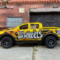 Loose Hot Wheels 2019 Ford Ranger Raptor 4X4 Truck Dressed In Yellow Hot Wheels Checkered Flag Livery