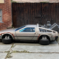 Loose Hot Wheels - "Back To The Future Time Machine" Flying DeLorean - Bare Metal Gray