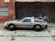 Loose Hot Wheels - "Back To The Future Time Machine" Flying DeLorean - Bare Metal Gray