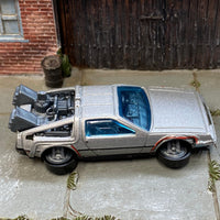 Loose Hot Wheels - "Back To The Future Time Machine" Flying DeLorean - Bare Metal Gray