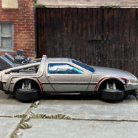 Loose Hot Wheels - "Back To The Future Time Machine" Flying DeLorean - Bare Metal Gray