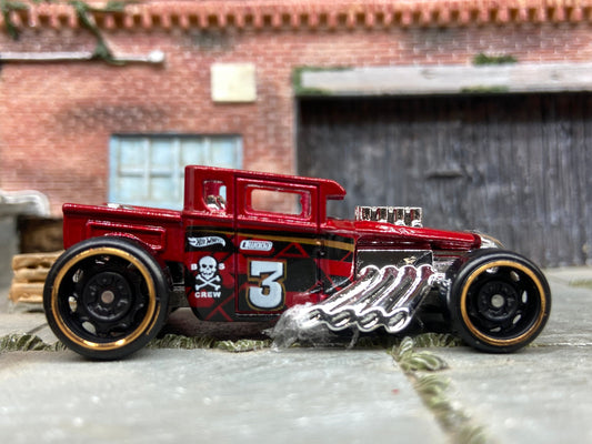 Loose Hot Wheels - Bone Shaker Hot Rod Truck - Dark Red Skull and Cross Bones #3 Livery