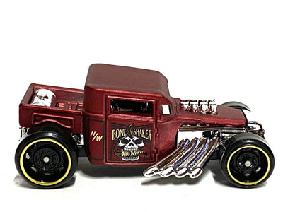 Loose Hot Wheels - Bone Shaker Hot Rod Truck - Satin Red with Skull and Cross Bones