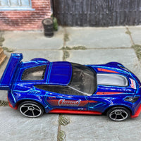 Loose Hot Wheels Chevy Corvette C7-R Race Car Dressed in Blue and Red Summit Racing