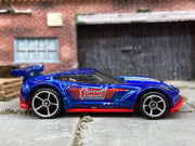 Loose Hot Wheels Chevy Corvette C7-R Race Car Dressed in Blue and Red Summit Racing