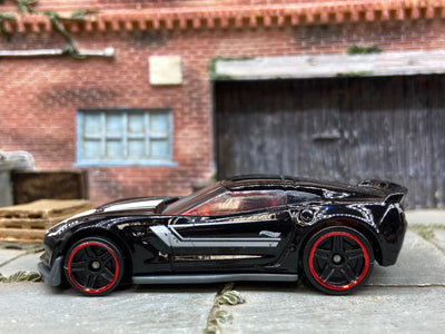 Loose Hot Wheels Chevy Corvette C7 Z06 Dressed in Black and White