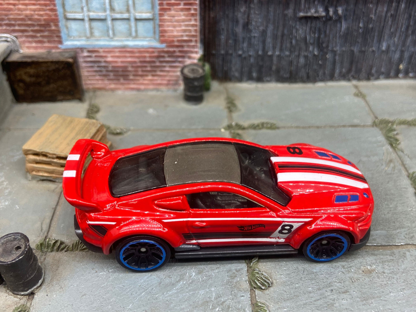Loose Hot Wheels Custom 2015 Ford Mustang Race Car Dressed in Red, White and Black