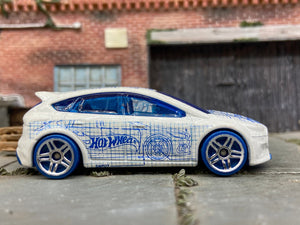Loose Hot Wheels Ford Fucus RS Dressed in White and Blue Graphics