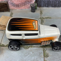Loose Hot Wheels Ford Model A Sedan Midnight Otto Dressed in Pearl White, Orange and Black