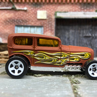 Loose Hot Wheels Ford Model A Sedan Midnight Otto Dressed in Red Primer and Flames