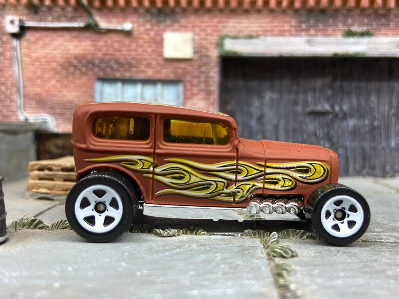 Loose Hot Wheels - Ford Model A Sedan Midnight Otto - Red Primer and Flames