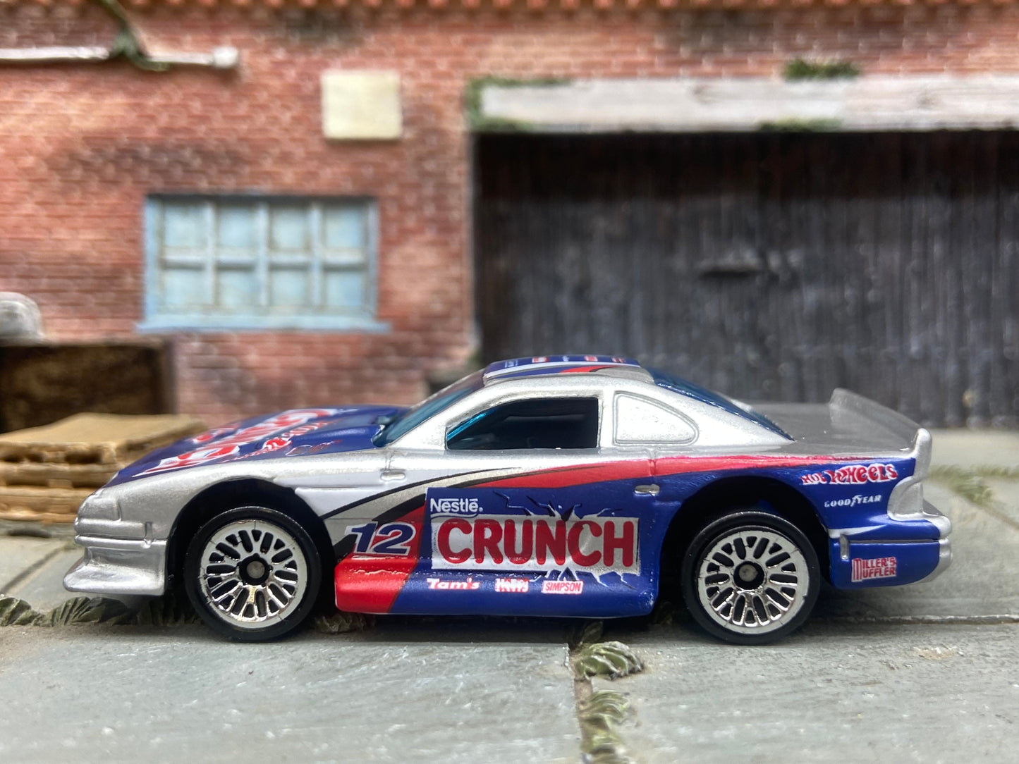 Loose Hot Wheels - Ford Mustang Cobra Race Car - Nestle Crunch White and Blue Livery
