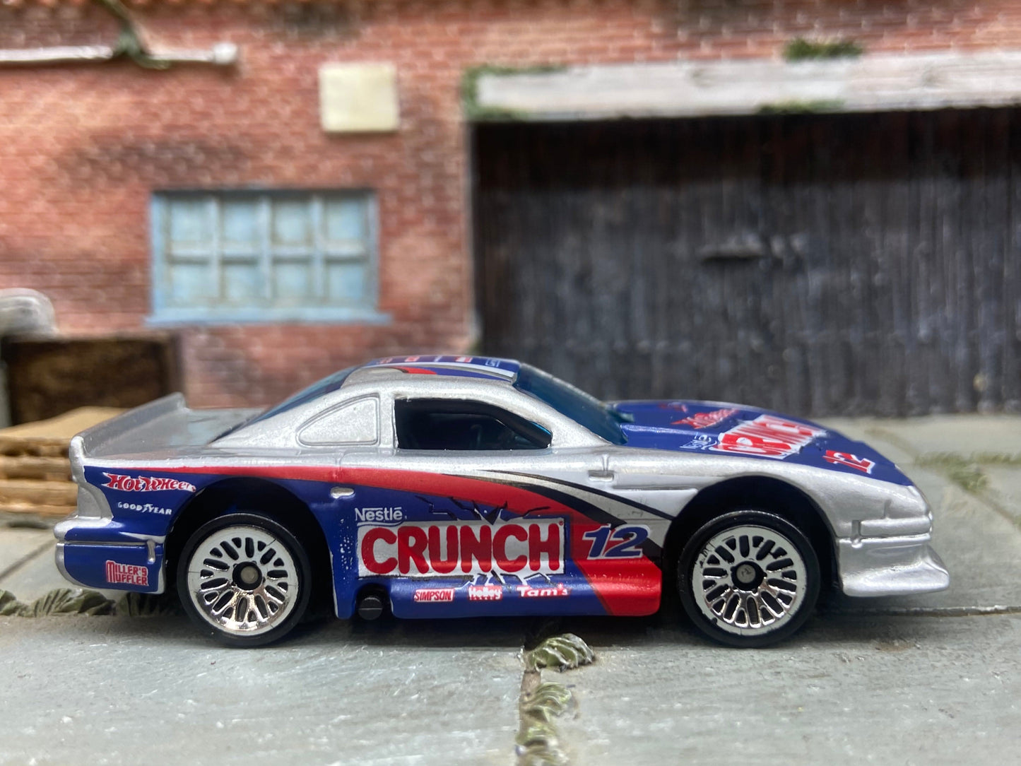 Loose Hot Wheels - Ford Mustang Cobra Race Car - Nestle Crunch White and Blue Livery