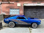 Loose Hot Wheels Ford Mustang Mach 1 Dressed in Blue, Orane and Silver