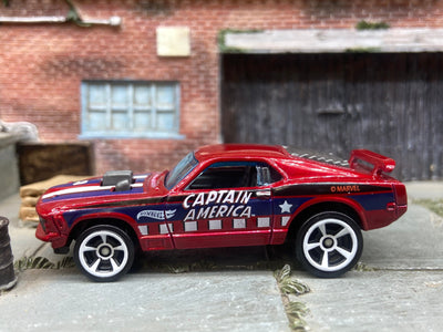 Loose Hot Wheels Ford Mustang Mach 1 Dressed in Red, White and Blue Captain America Livery