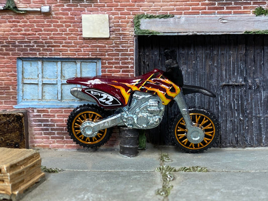 Loose Hot Wheels - Hot Wheels 450F Dirt Bike Motorcycle - Dark Red with Flames