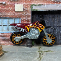 Loose Hot Wheels - Hot Wheels 450F Dirt Bike Motorcycle - Dark Red with Flames