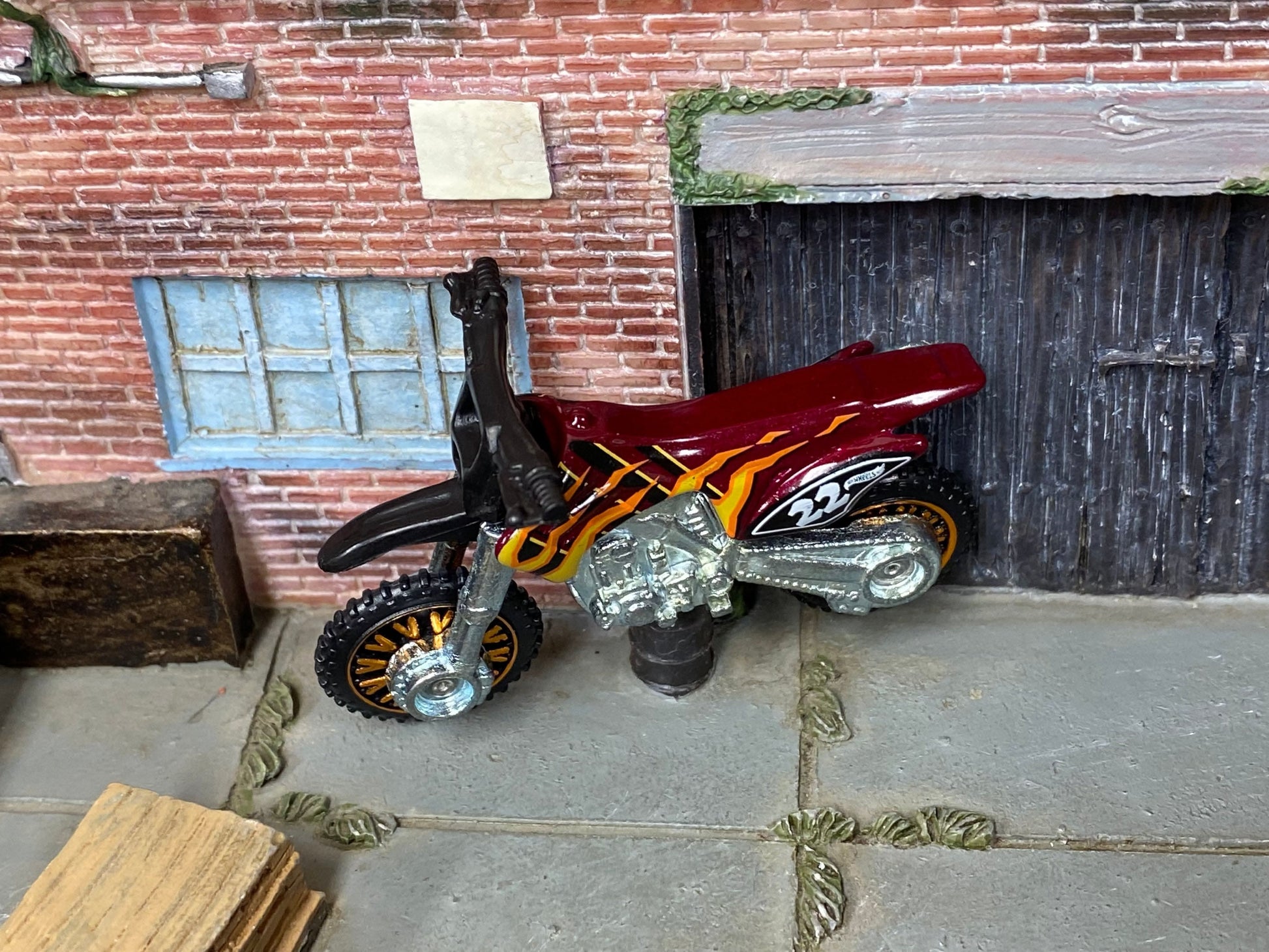 Loose Hot Wheels - Hot Wheels 450F Dirt Bike Motorcycle - Dark Red with Flames