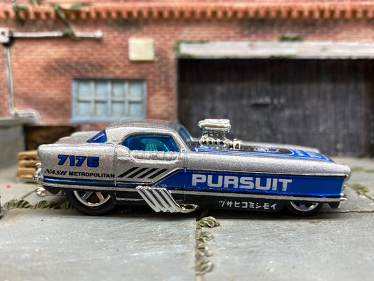 Loose Hot Wheels - Nash Metrorail Drag Car - Silver, Black and Blue Pursuit Livery