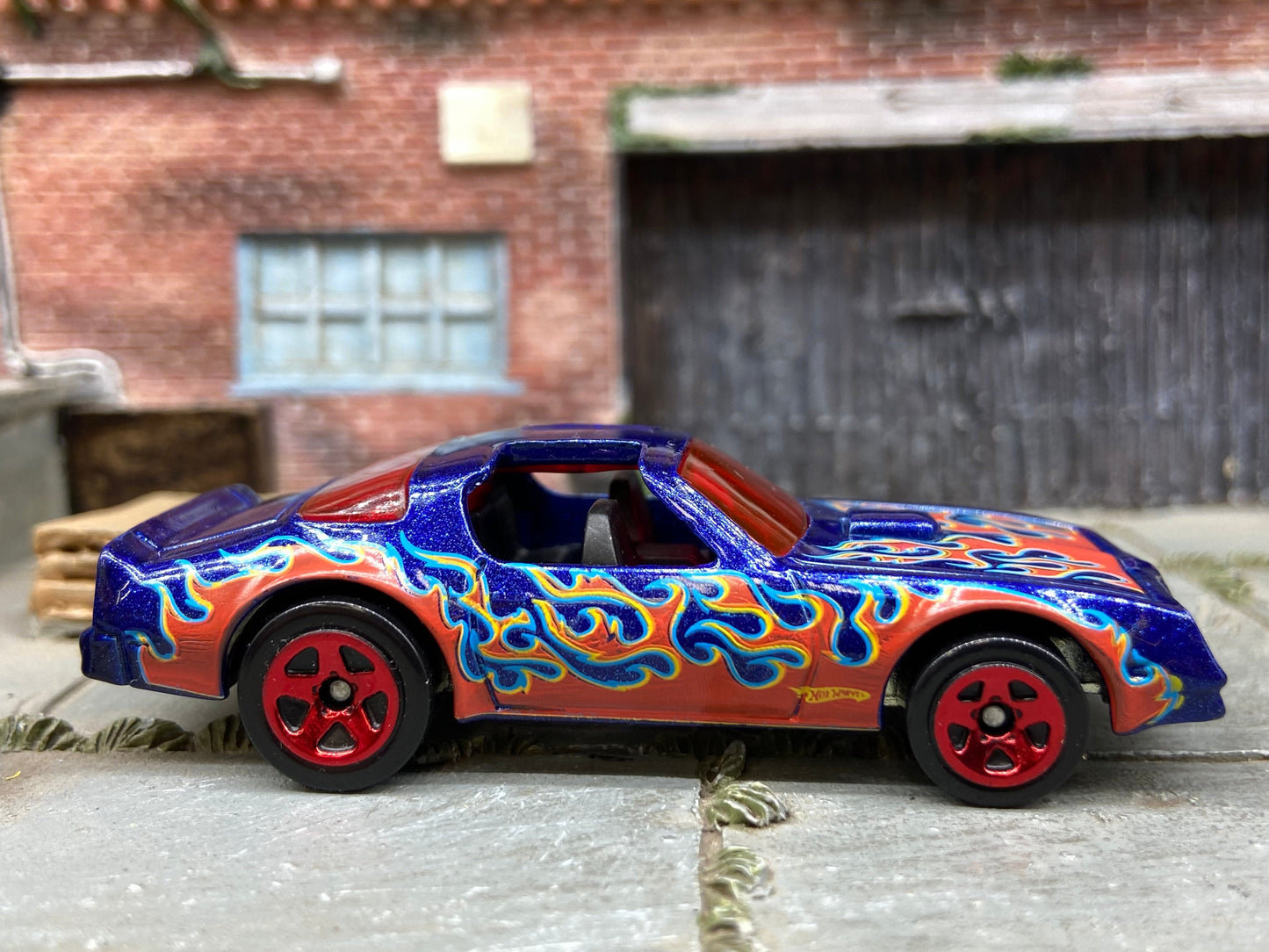 Loose Hot Wheels Pontiac Firebird in Blue and Red with Flames T-Tops
