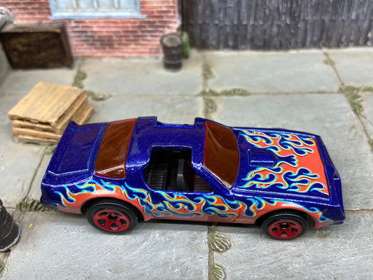 Loose Hot Wheels Pontiac Firebird in Blue and Red with Flames T-Tops