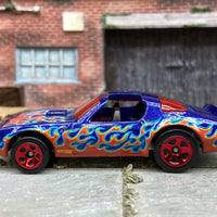 Loose Hot Wheels Pontiac Firebird in Blue and Red with Flames T-Tops