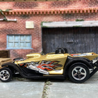 Loose Hot Wheels Super Comp Dragster Dressed in Gold with Flames and Skulls
