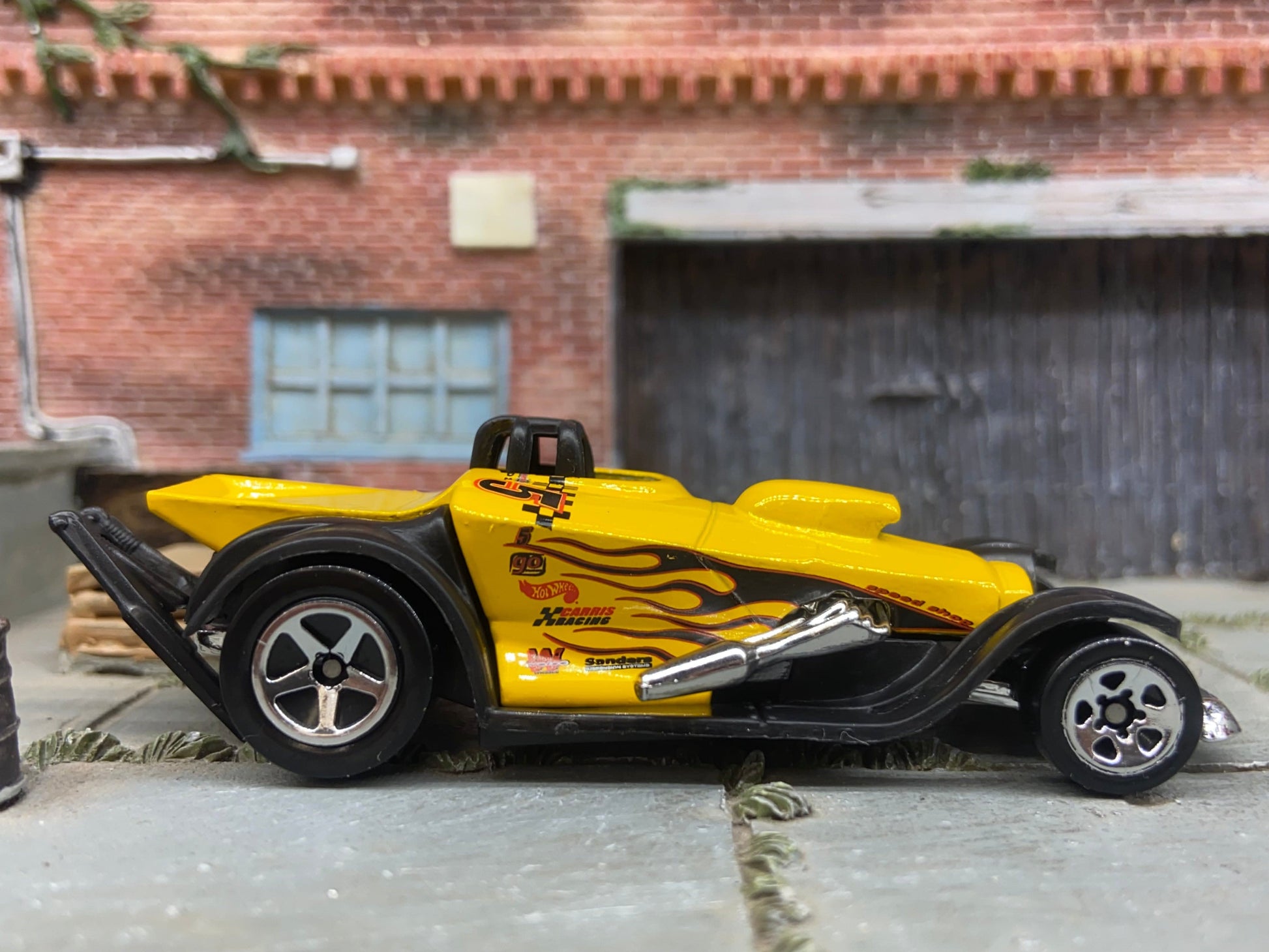 Loose Hot Wheels Super Comp Dragster Dressed in Yellow with Flames #5 Race Livery