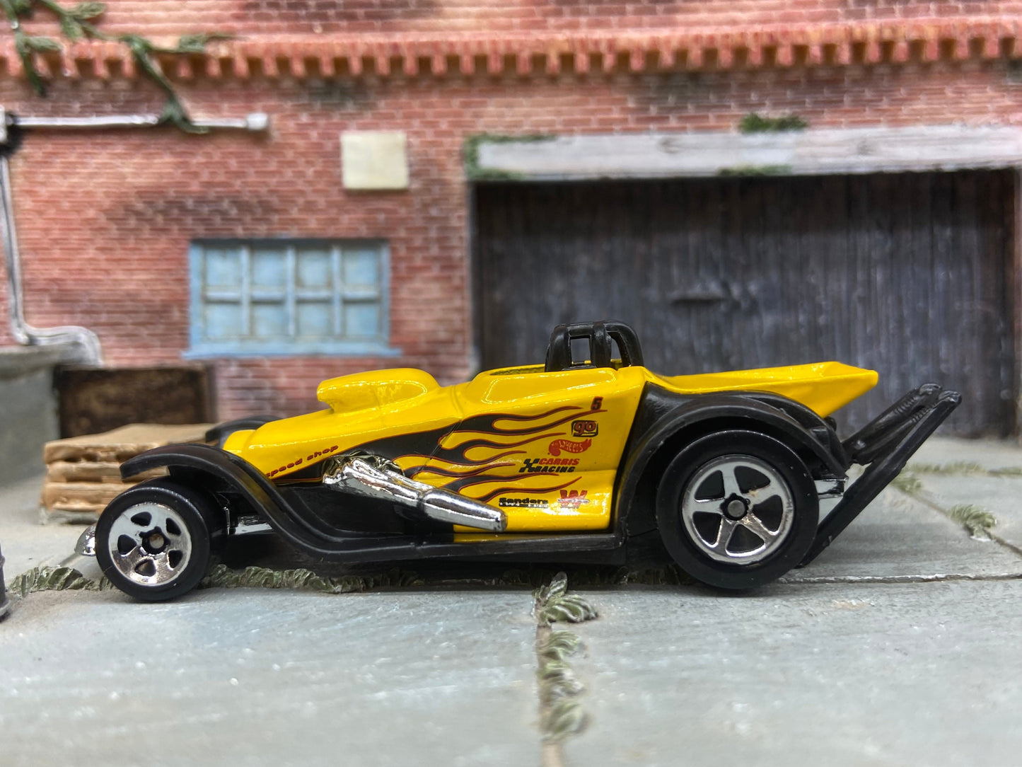 Loose Hot Wheels Super Comp Dragster Dressed in Yellow with Flames #5 Race Livery