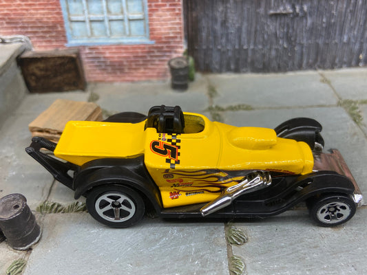 Loose Hot Wheels Super Comp Dragster Dressed in Yellow with Flames #5 Race Livery