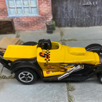 Loose Hot Wheels Super Comp Dragster Dressed in Yellow with Flames #5 Race Livery