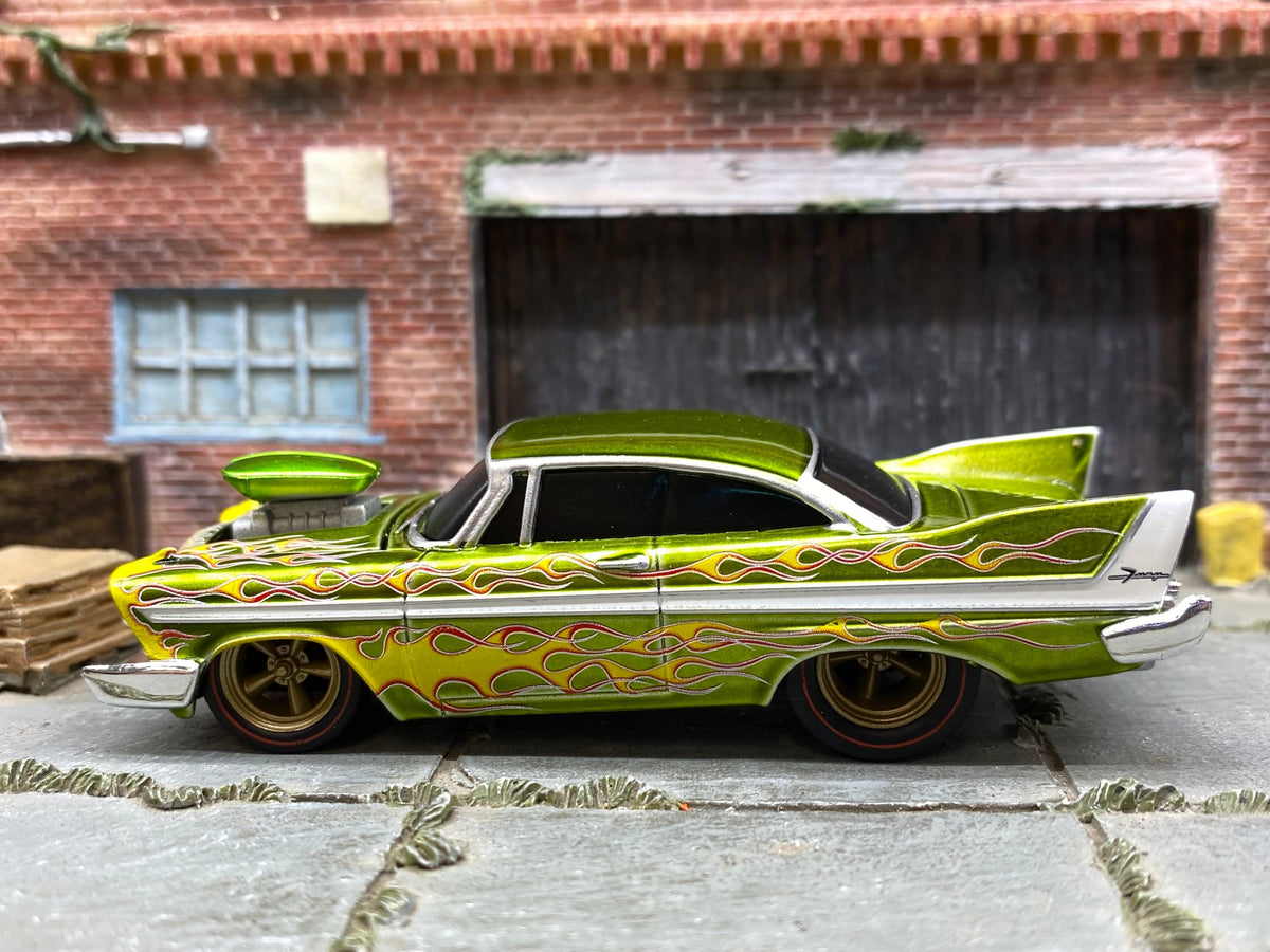 Loose M2 Machines Cars Ground Pounders 1958 Plymouth Fury Green with Flames– product image